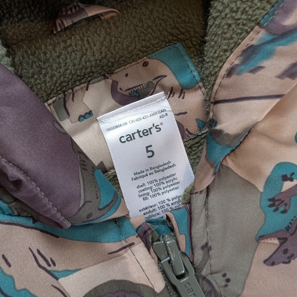 Carter's Dinosaur Print Kids Jacket - Brown and Green - Picture 3 of 3